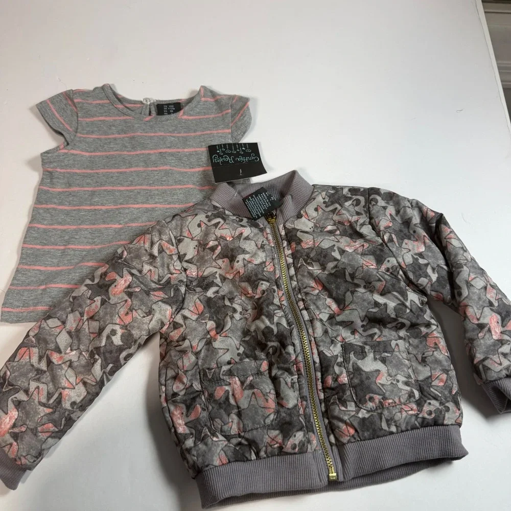 Cynthia Rowley Baby Girls 12M Star Print Bomber Jacket and Striped Shirt Set